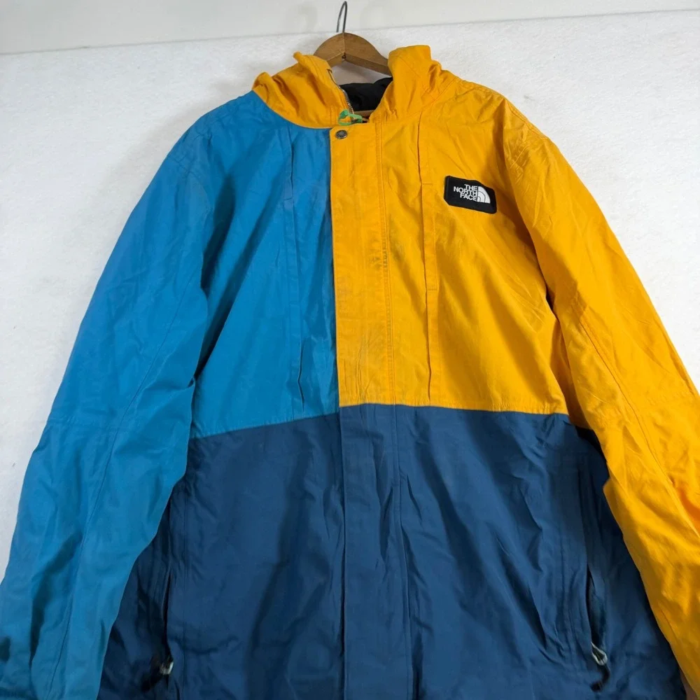 The North Face Mens XXL Colorblock Hooded Windbreaker Jacket Yellow Blue 8139